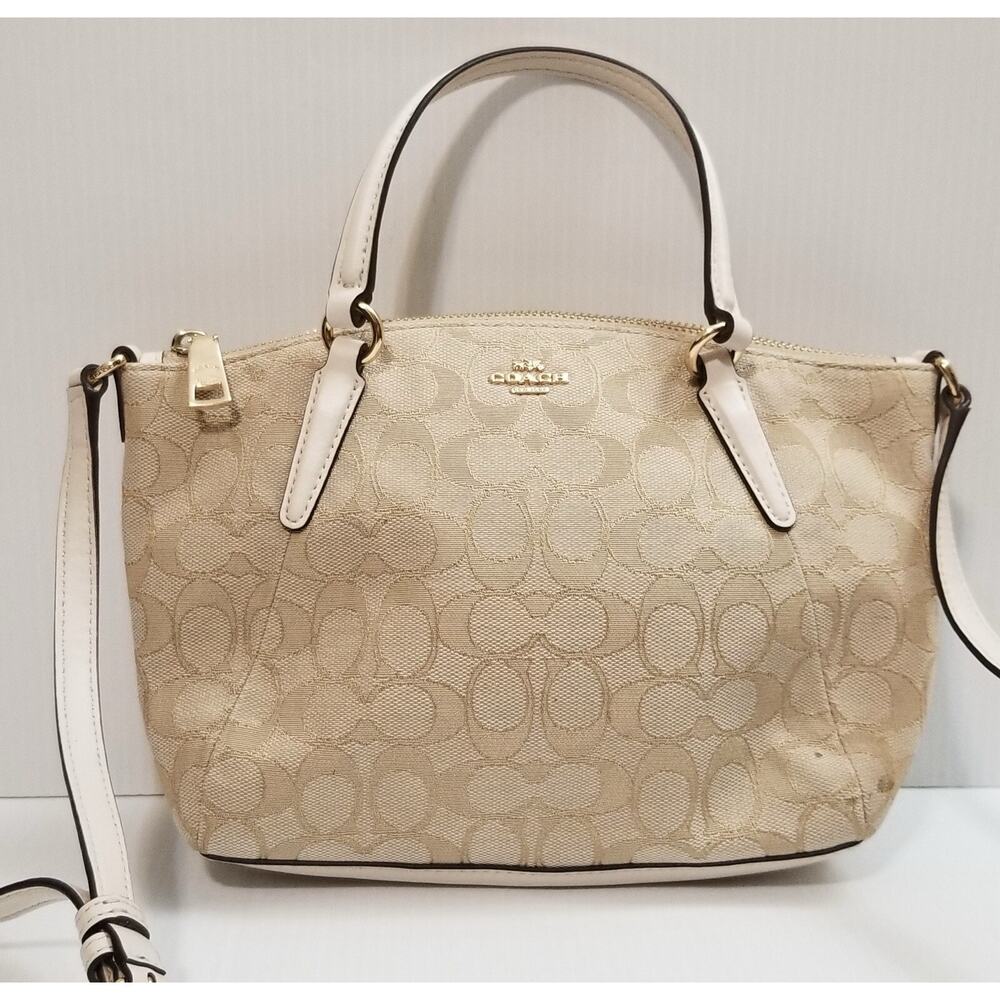 COACH F57830 Mini KELSEY Satchel Crossbody Outline Canvas Jacquard Tan Handbag